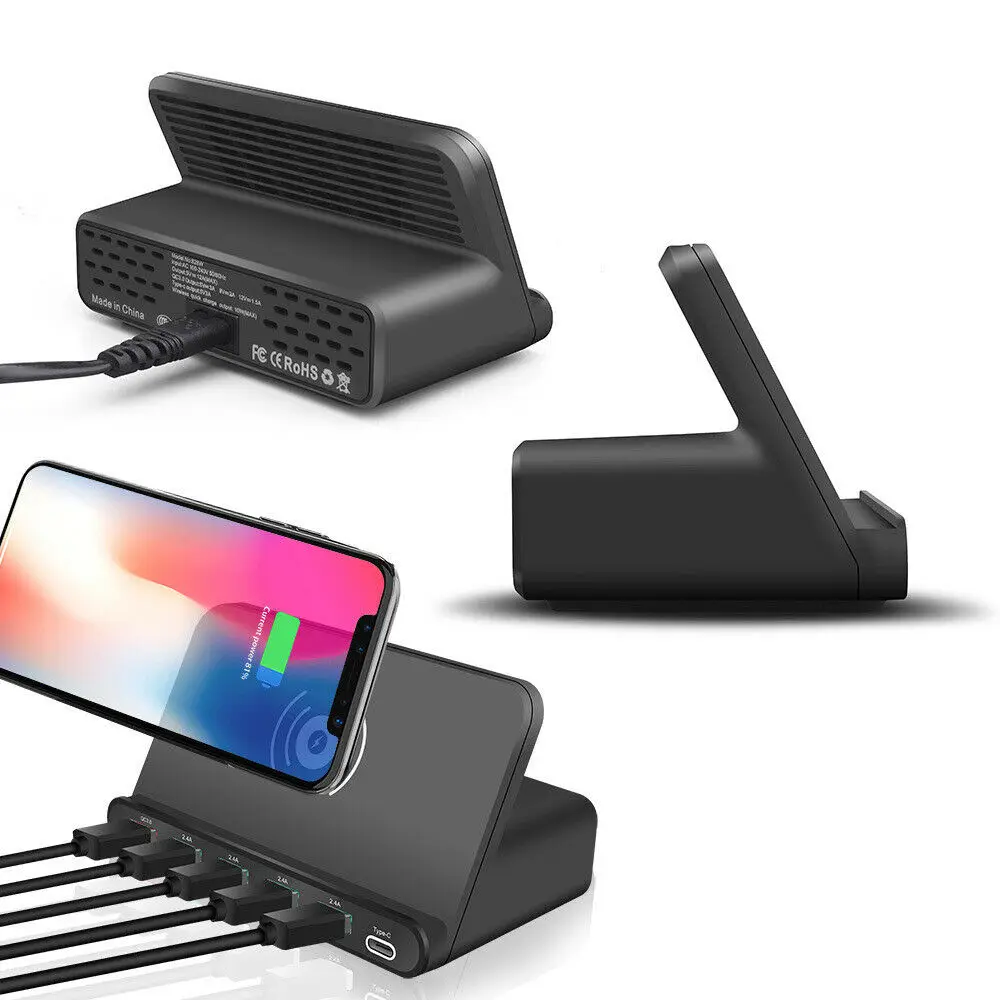 Беспроводное зарядное устройство QC3.0 с 6 USB портами настольная станция PD сетевое 60