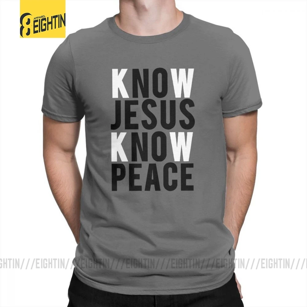Футболки с надписью «Know Jesus Know Peace Christian», Мужская мягкая футболка с круглым вырезом, хлопок, брендовая футболка с коротким рукавом размера плюс, специальное предложение - Цвет: Темно-серый