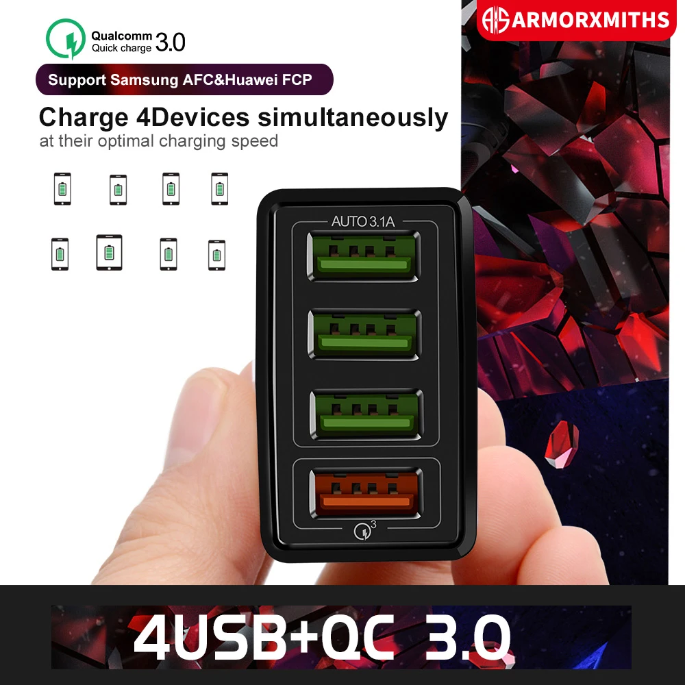 

Qualcomm 3.0 3A Multiple 4 USB in 1 fast Quick Charge for iPhone Huawei Samsung Xiaomi EU US plug adapter 18W