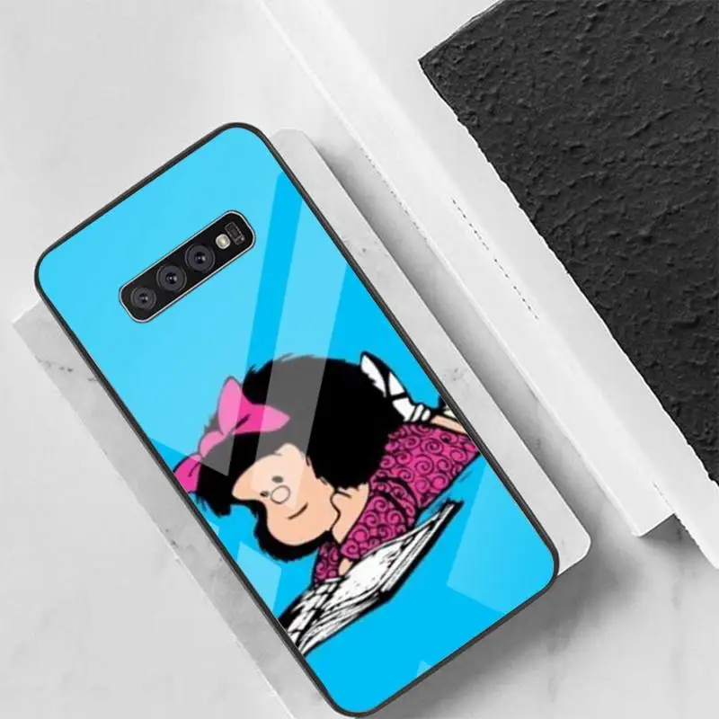 

Hot cute Mafalda Phone Case Back Cover For Samsung Cases S20 Plus S10 NOTE 8 9 10 10PRO Tempered Glass Soft Silicone Edge