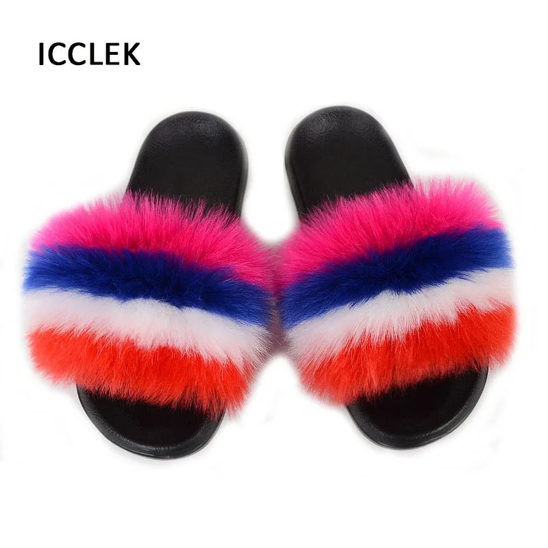 

Summer Women Faux Fur Slippers Ladies Colorful Furry Slides Flat Home Flip Flops Sandals Fluffy Plush Shoes Woman Fur Slides