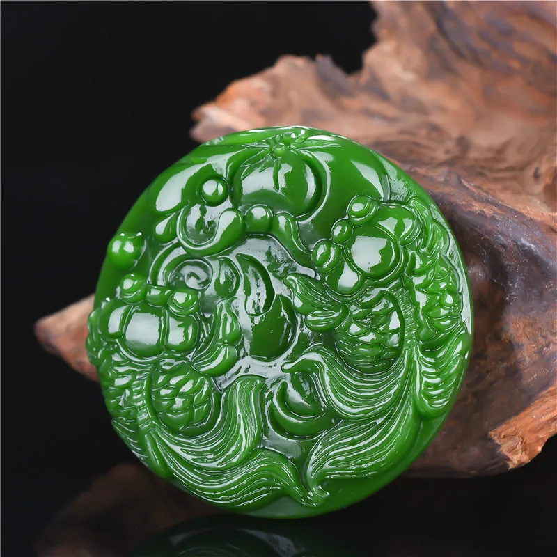 Ожерелье с подвеской в виде золотой рыбки из натурального зеленого нефрита