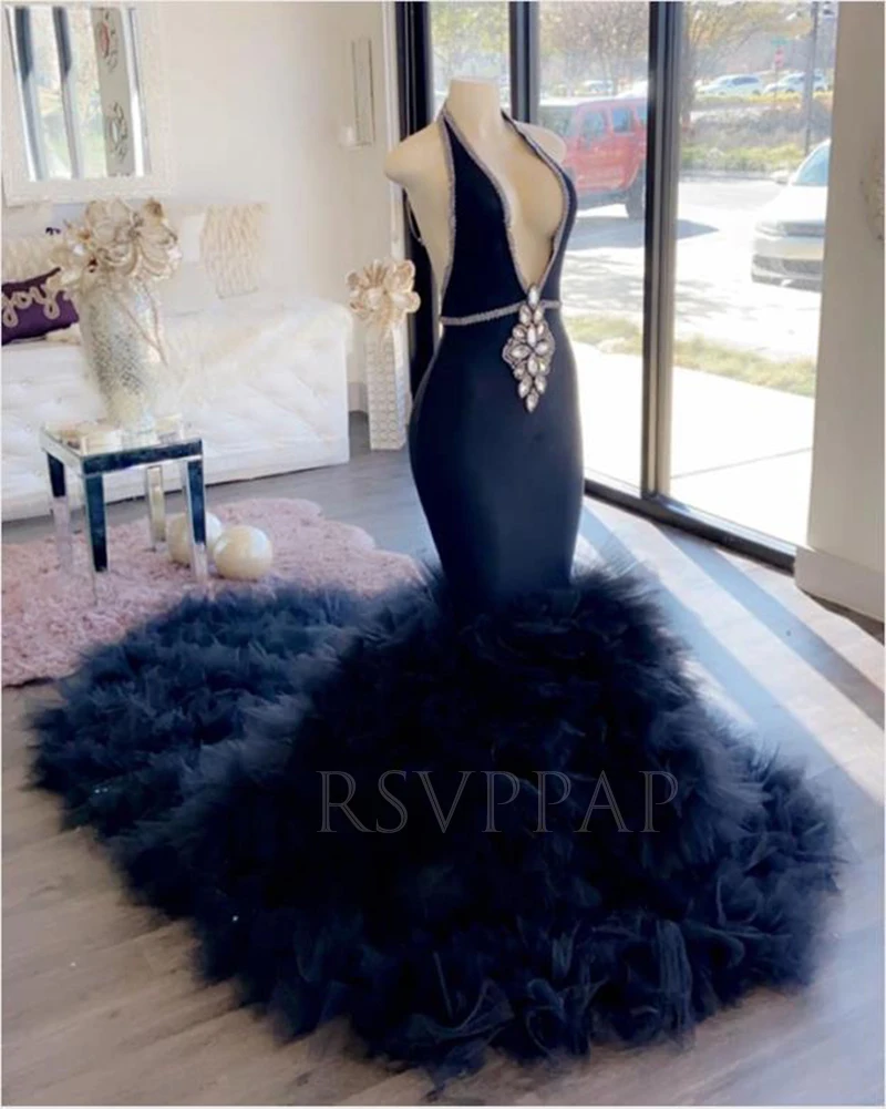 Длинное платье для выпускного вечера 2021 сексуальное черное с глубоким V образным