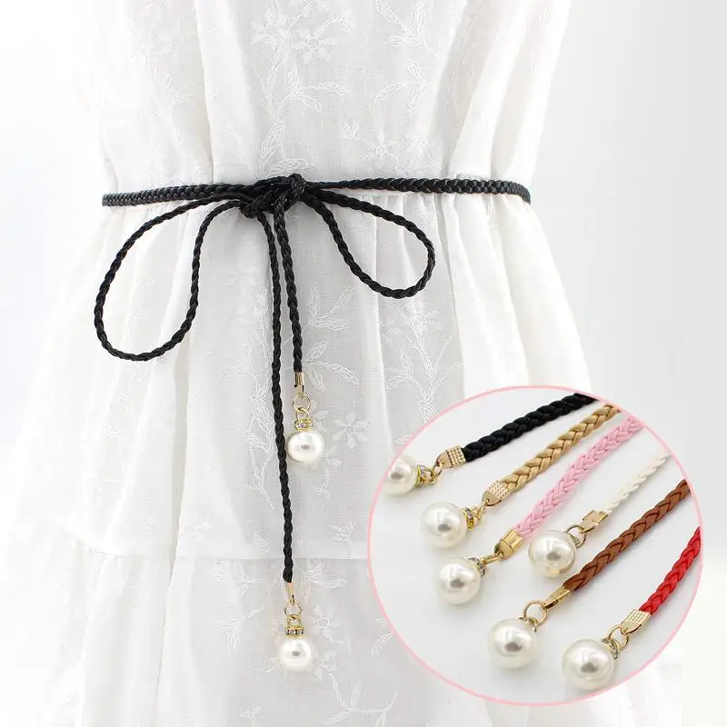 

Women's women tassel knot belt Vintage pearl waist rope fringed waistband girdle Woven Waist Belts Female Dress Decorative Belt