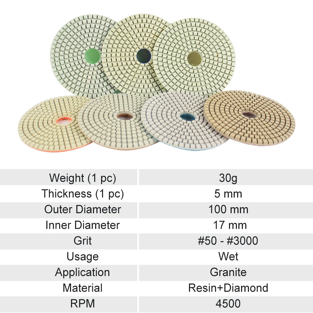 

Raizi 4 inch wet diamond sanding disc with round edge for Marble,Granite,Engineered Stone Grit 50-3000 polishing pads