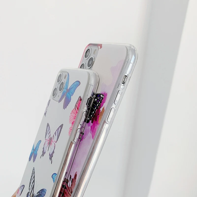 

Phone Case For iPhone 12 11 Pro MAX X XR XS 7 8 Plus White Background Butterfly Yellow Leaf Clear Soft TPU Back Cover