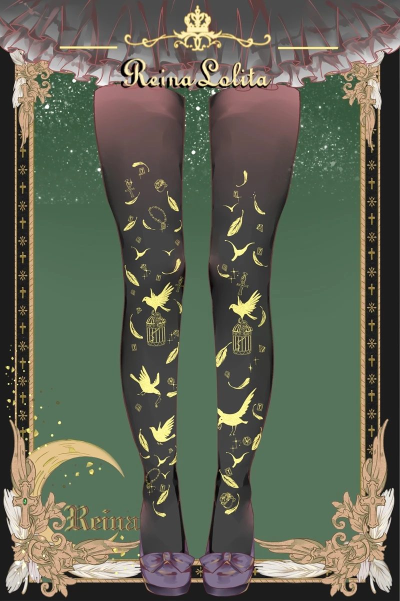 

Origional Lolita Hot Jin Ling Cage 120D Velvet Printed Patyhose Multi-color Harajuku Socks