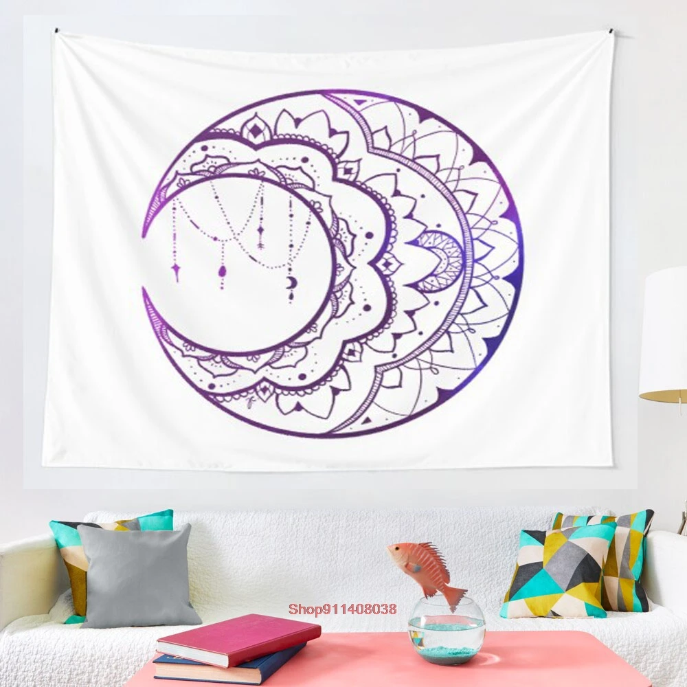 Цветной гобелен в виде Луны и мандалы настенный Настенный декор одеяло штора для
