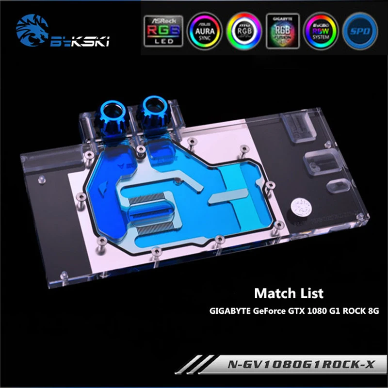 

BYKSKI Full Cover Graphics Card Water Cooling Block use for GIGABYTE GTX1080 G1 ROCK 8G GPU Radiator Cooler Block RGB Light