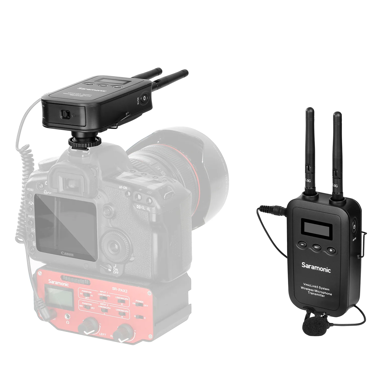 저렴한 Saramonic-VmicLink5 5.8GHz 무선 소형 마이크 시스템, 캐논 EOS 니콘 D3300 DSLR 카메라용 송신기 3 개 및 수신기 1 개