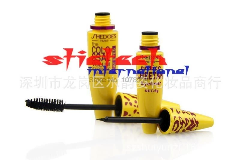by ems or dhl 100sets High Quality Professional Make up Set Leopard Colossal Black Mascara + Liquid Entice Cheetah 2 in 1 set |