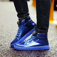 british design high top blue glitter metal sneakers shoes men sizes 39 47 black men sport shoes board trainers chaussures homme