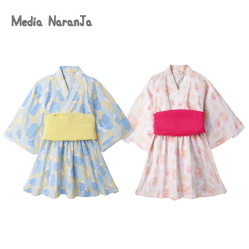 Одежда для маленьких девочек новое весеннее кимоно с принтом банное платье