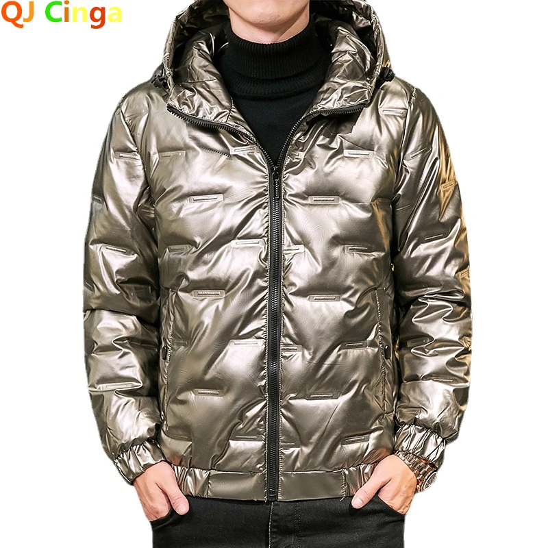 Золотые мужские парки с капюшоном пальто серебристо-черная зимняя Толстая