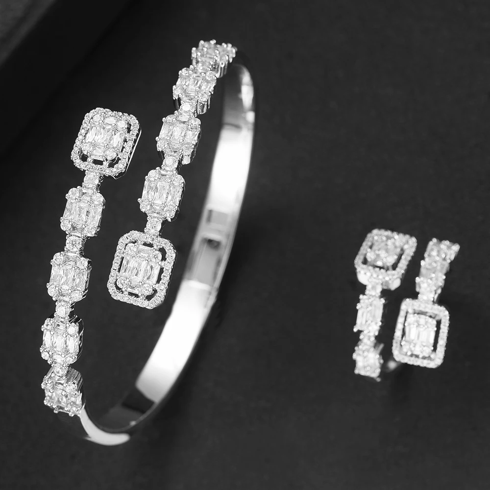 Набор браслетов и колец GODKI Trendy Luxury Baguette Stackable для женщин на свадьбу, AAA кубический цирконий, браслет Dubai Party Jewelry.