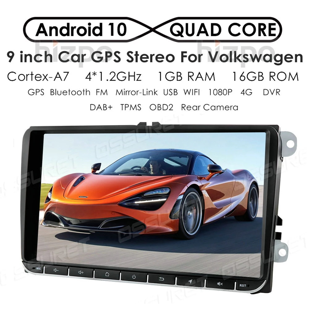 Автомобильный мультимедийный плеер четырехъядерный на Android 10 с GPS для