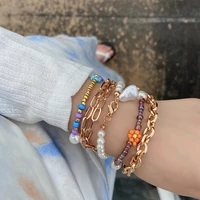 2021 new 5 pcsset bohemian beads bracelets femme dainty colorful flowers daisy pearl charming jewelry for women lot wristband