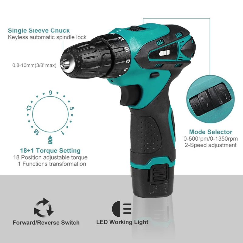 12V 1200 мА/ч удара аккумуляторная отвертка Makita Литий Дрель Перезаряжаемые