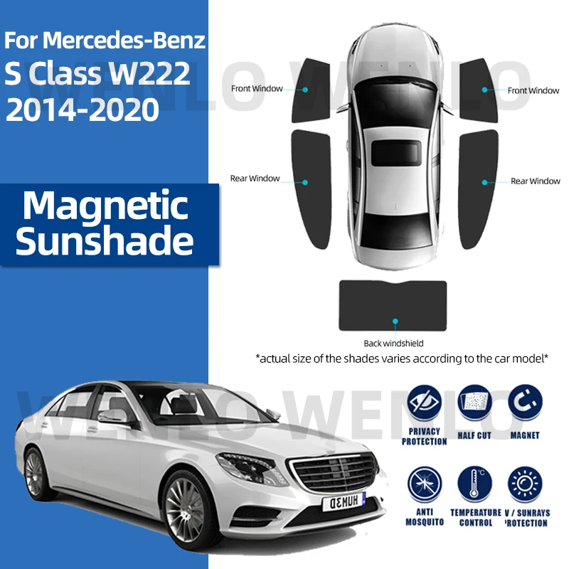 

For Mercedes Benz S Class W222 2014-2020 Car Windshield Sun Mesh Net Visor Protective Protection Rear Sunshade Magnetic Curtain