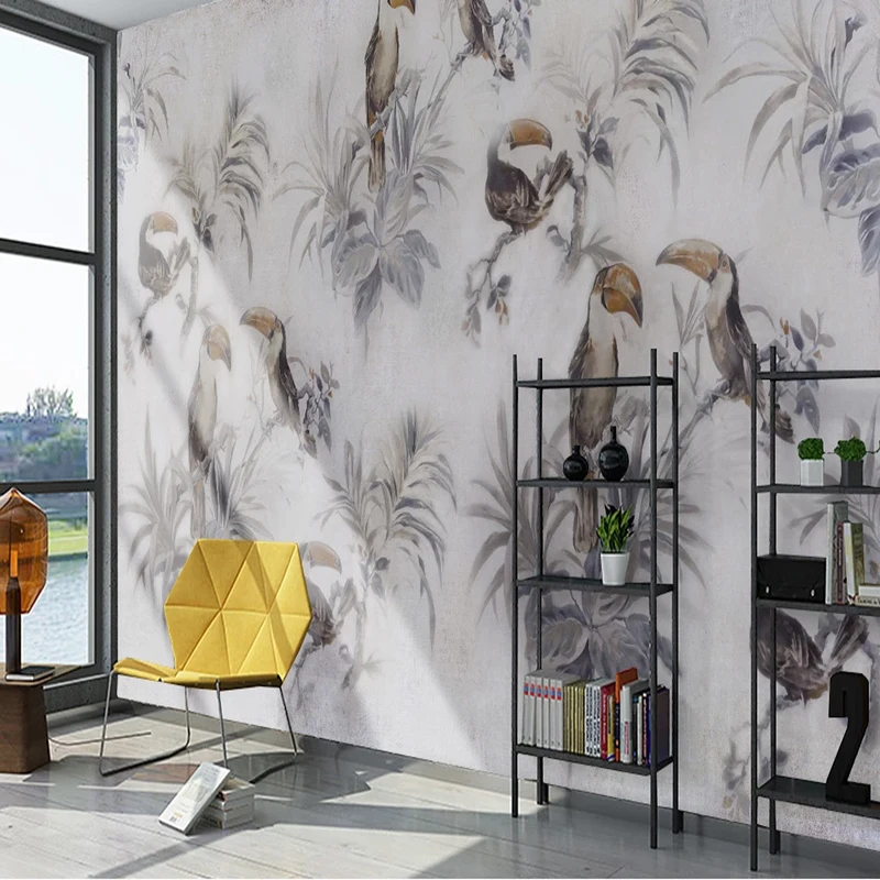 Custom Photo Wallpaper Medieval Hand Drawn Tropical Plant Toucan Mural Dining Room Living Bedroom Background Wall Art Decor |