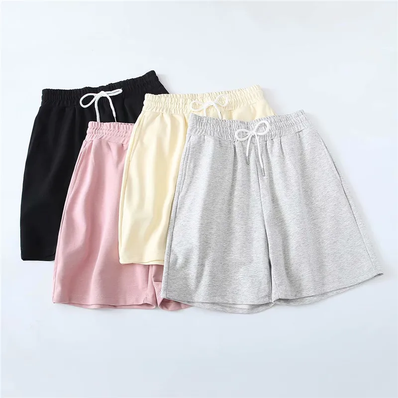 

Summer new street fashion solid color cotton elastic waist lace-up shorts women, all-match slim high-waist curled shorts women