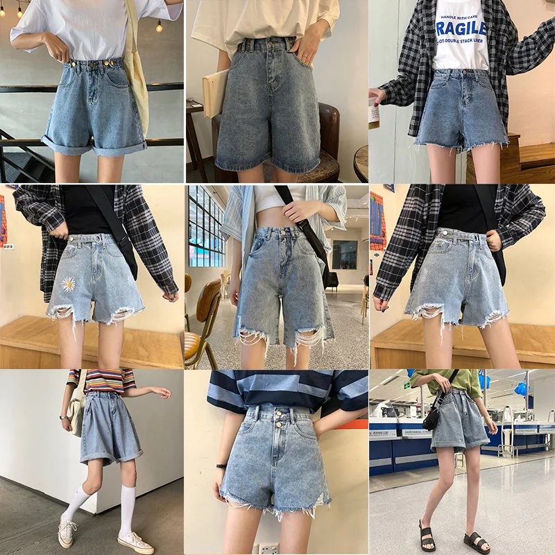 

Denim Shorts Women's Summer 2021 New Korean Chic Students Slimming High Waist Straight All-Matching Wide Leg Hot Pants
