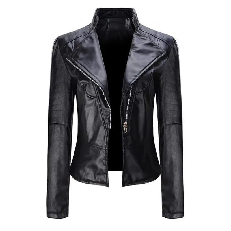 2019 classic design women's PU soft leather jacket short Slim motorcycle ladies with zipper black coat | Женская одежда