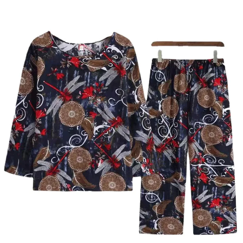 

Middle-aged and Elderly Loose Casual Slimming Tops 21 Autumn and Winter Long-sleeved Straight Pants Long-sleeved Two-piece Women