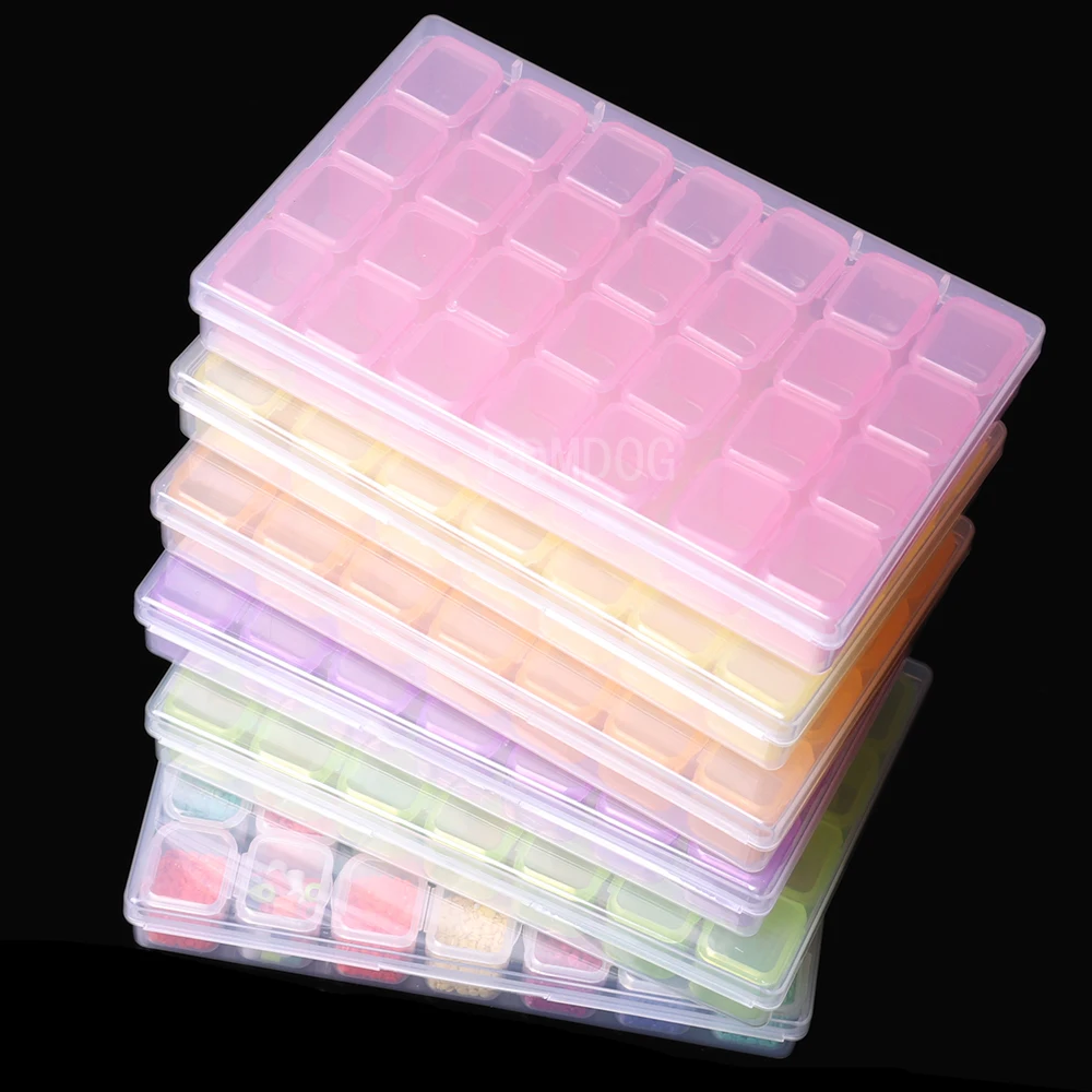 

28/56 Slots Plastic Storage Box Diamond Painting Accessories kits Nail Art Rhinestone Tools Beads container Organizer Case