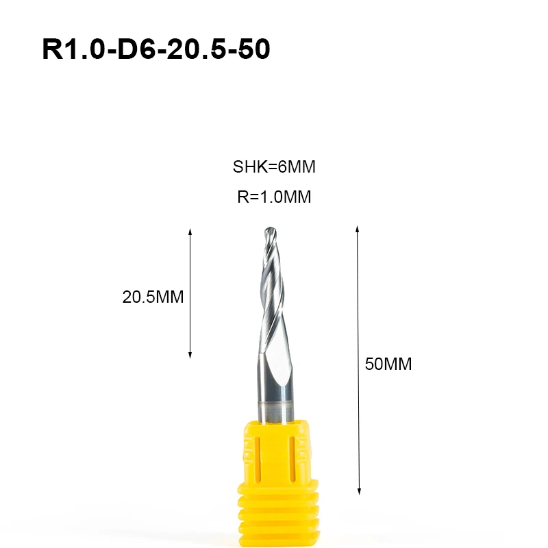 5 шт. R0.25 R0.75 R1 * D6 * 20,5 * 50L * 2F твердосплавные конические концевые фрезы Фрезы с ЧПУ конусные фрезы для дерева и металла от AliExpress RU&CIS NEW