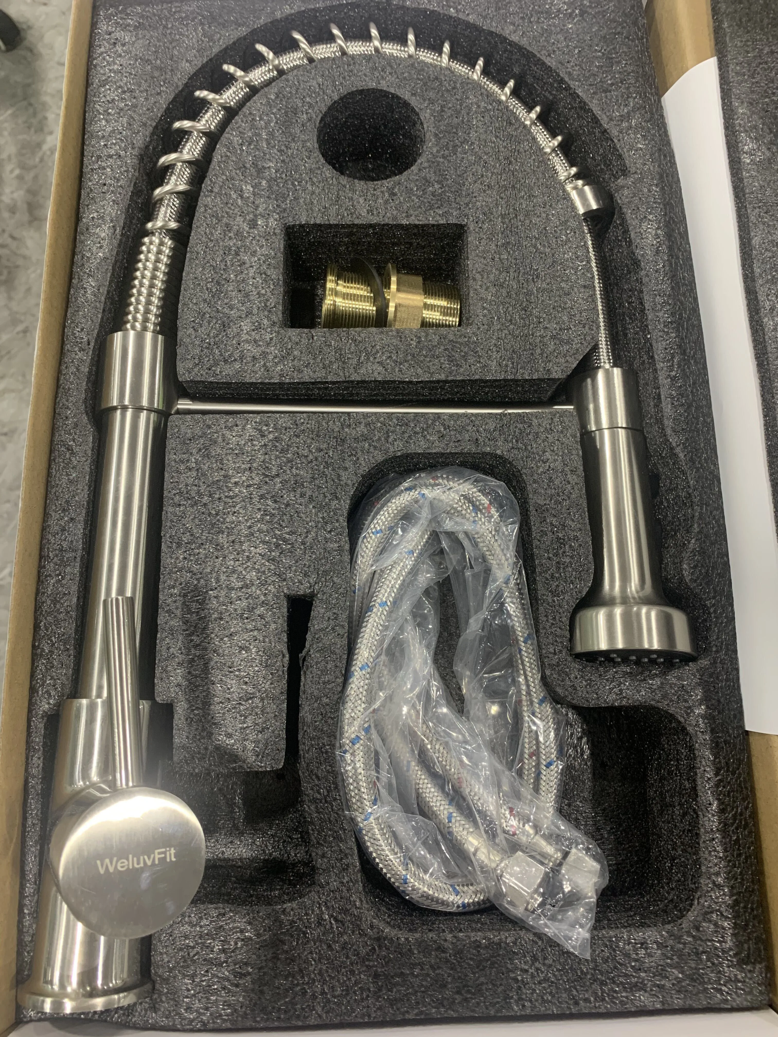 

WeluvFit кухонный кран из матового никеля с одним отверстием, выдвижным носиком, ручной распылитель, хромированная головка