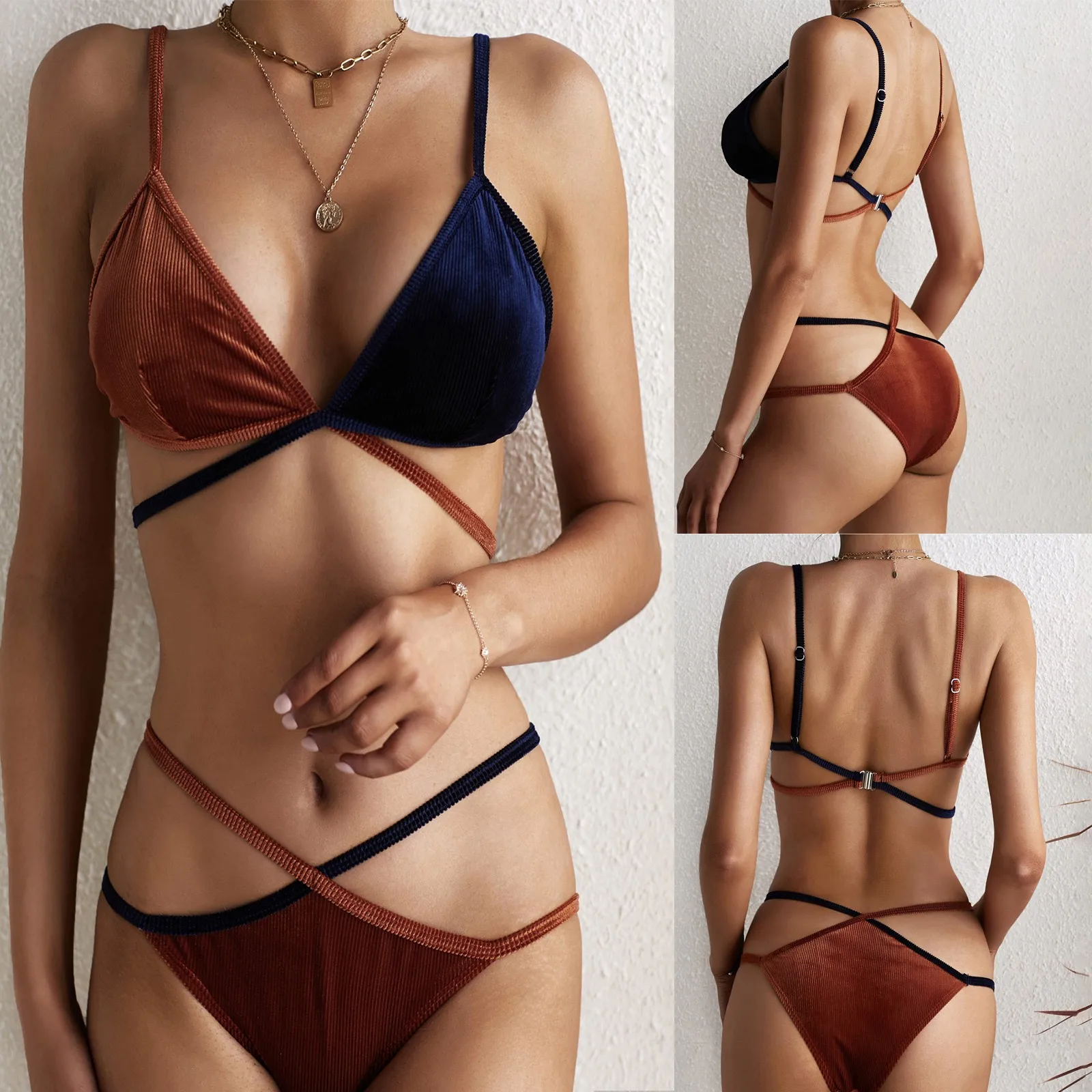 

Sagace black and red stitched sexy bikini summer swimsuit Brazilian push up gathered bikini maillot de bain 2021
