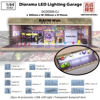 geechan diorama 164 model car led lighting garage with miniature maintenance display tools 23 pcs accessories gc00006