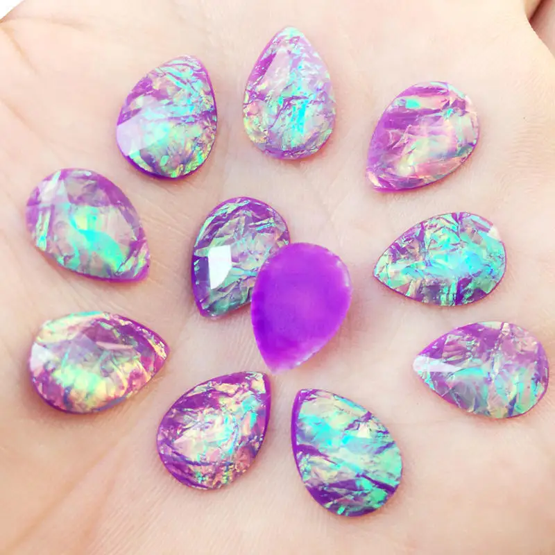 Purple 10*14 мм палка на кнопках со стразами блестящая Капля Смолы хрустальные стразы камни для DIY свадьбы 30 шт-HB94 - Цвет: Purple