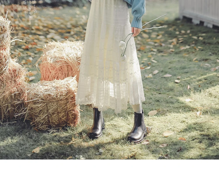 

2021 New Spring Women Lace Skirt Japan Style Mori Girl Solid Color Literary Retro A-line Mid-Length Women Skirt