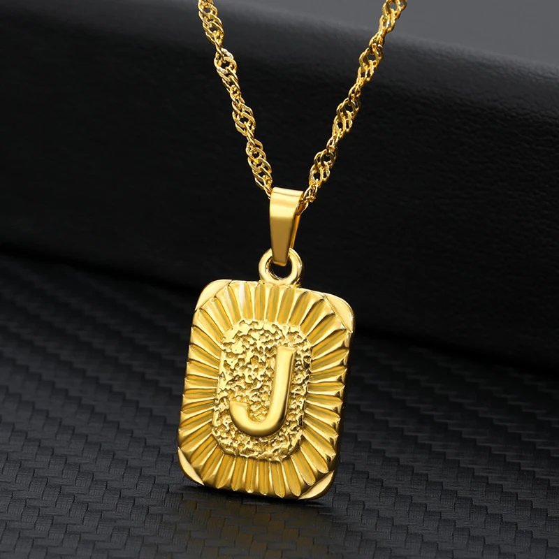 

A-Z 26 Initials Pendant Letter Necklace For Women Men Gold Golor Square Alphabet Charm Water-Wave Chain Chain Jewelry Accessorie