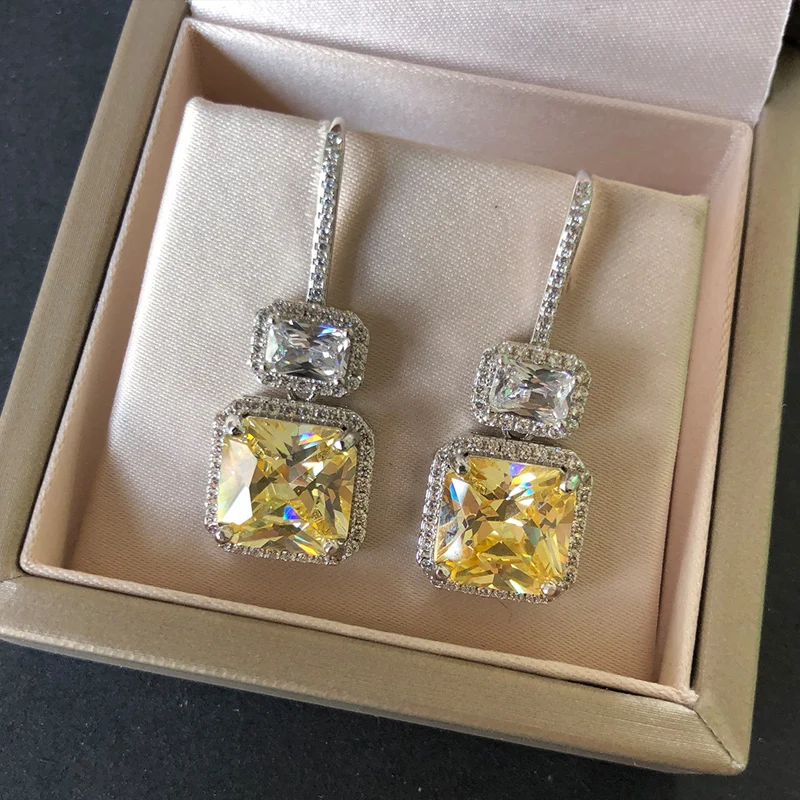 Yellow Модные Роскошные знаменитые дизайнерские сверкающие ААА кубические циркониевые Женские Висячие серьги для свадьбы серьги с кисточками pendientes mujer - Окраска металла: Yellow