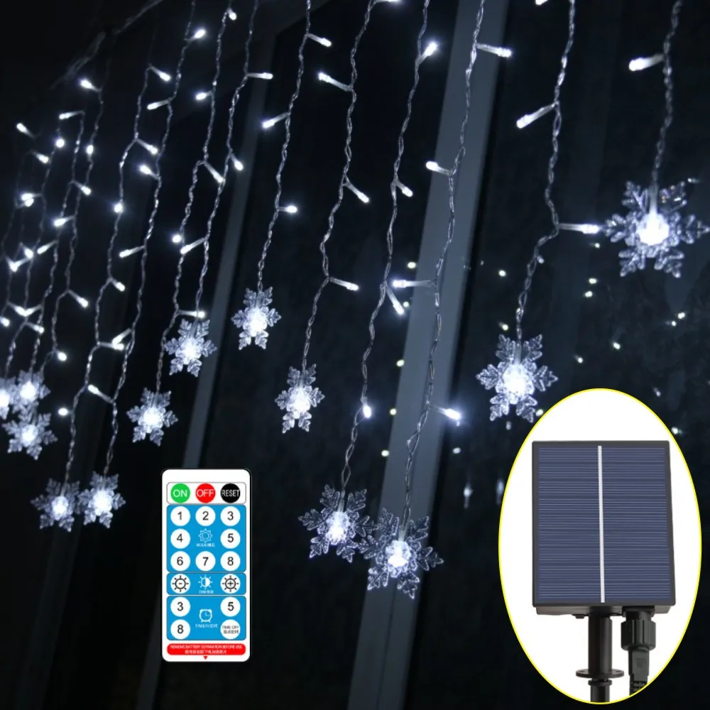 Solar Powered Led Icicle String Light Roof Holiday Decoration Dimmable Waterproof Remote Controller 8 Modes Garden Yard | Лампы и