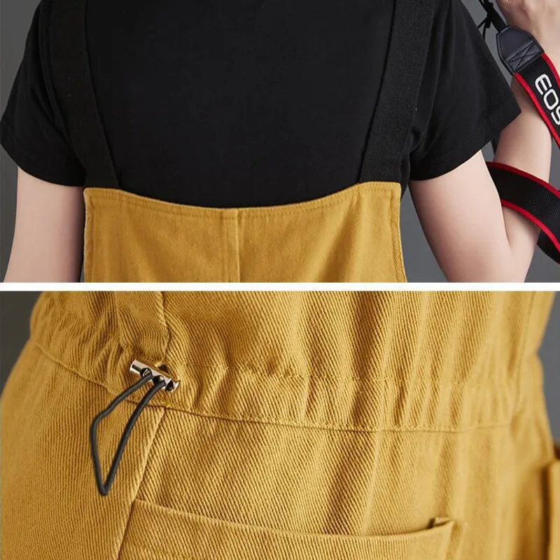 

#2322 Summer Yellow Cargo Jumpsuits Women Loose Wide Leg Jumpsuits Ladies Big Pockets Casual Rompers Womens Straight Overalls