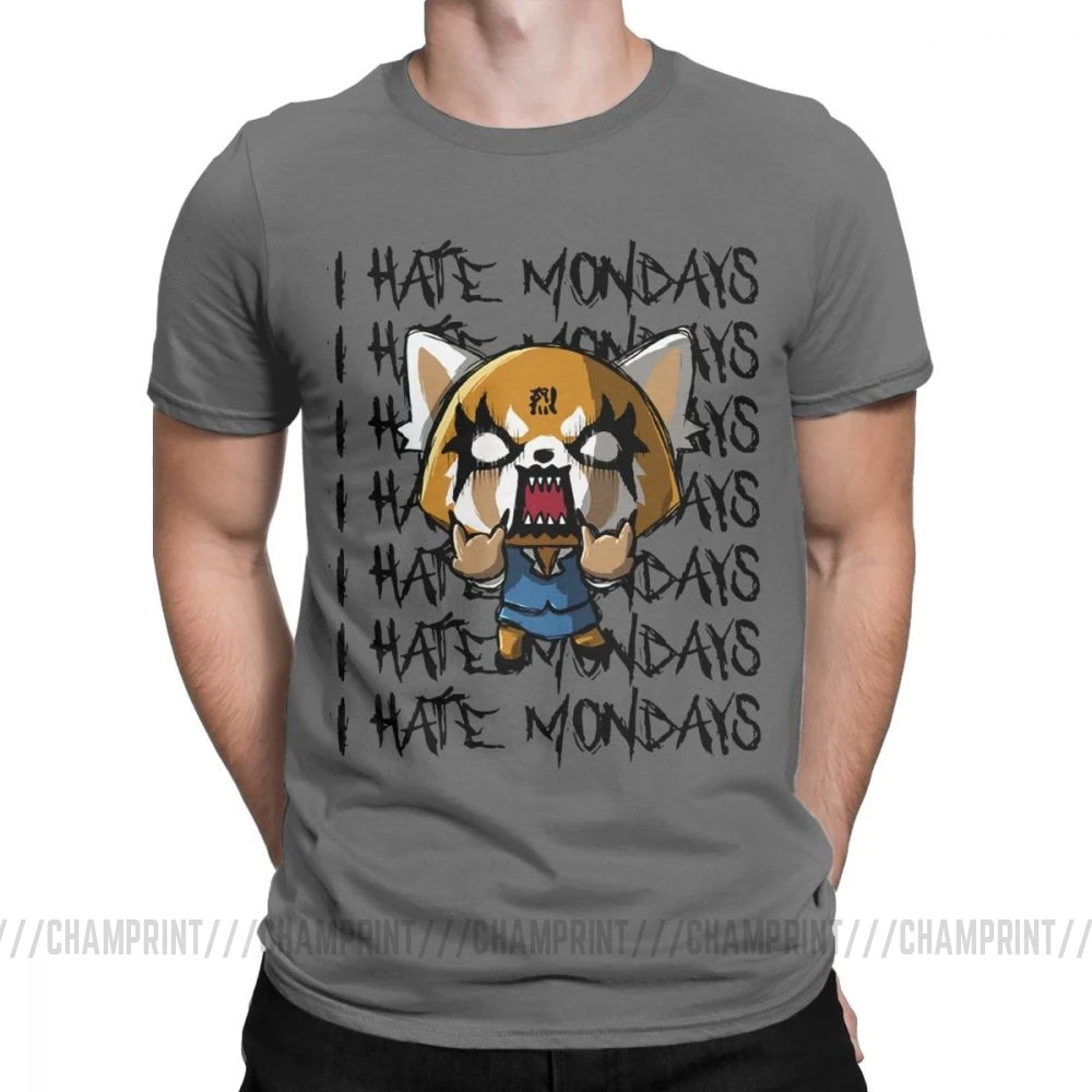 Мужские футболки Aggretsuko aggression Retsuko I Hate Monday, хлопковая одежда, Забавные футболки с коротким рукавом и круглым вырезом, футболки с принтом - Цвет: Темно-серый