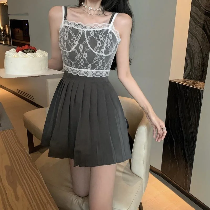 

2021 Korean Summer New Suit Women Female Suit Coat + LACE SLING + Pleated SLING Terno DRESS Elegant Three Piece Set Mujer Blazer