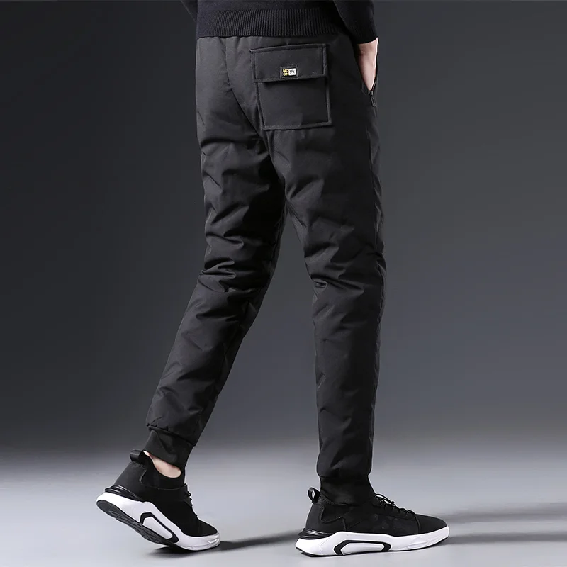 Мужские однотонные пуховые брюки зимние комбинезоны для мужчин модные теплые