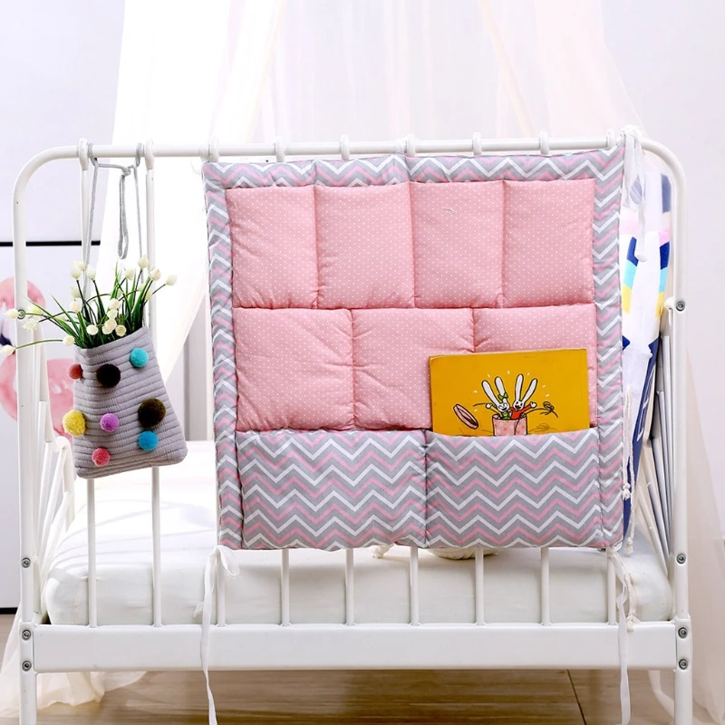 

Bed Hanging Storage Bag Baby Cot Cotton Holder Organizer Crib Bedding 50x50cm Diaper Pocket