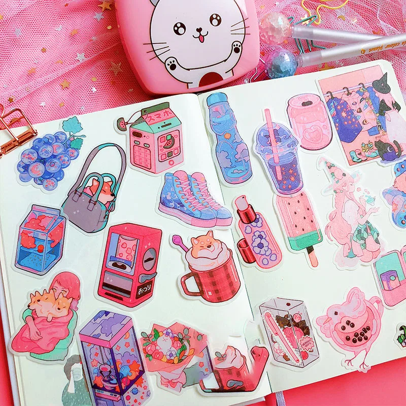 

Japanese Pink Girlish Heart Washi Cute Cartoon Stickers DIY Scrapbooking Kawaii Stationery Decoration Material Package