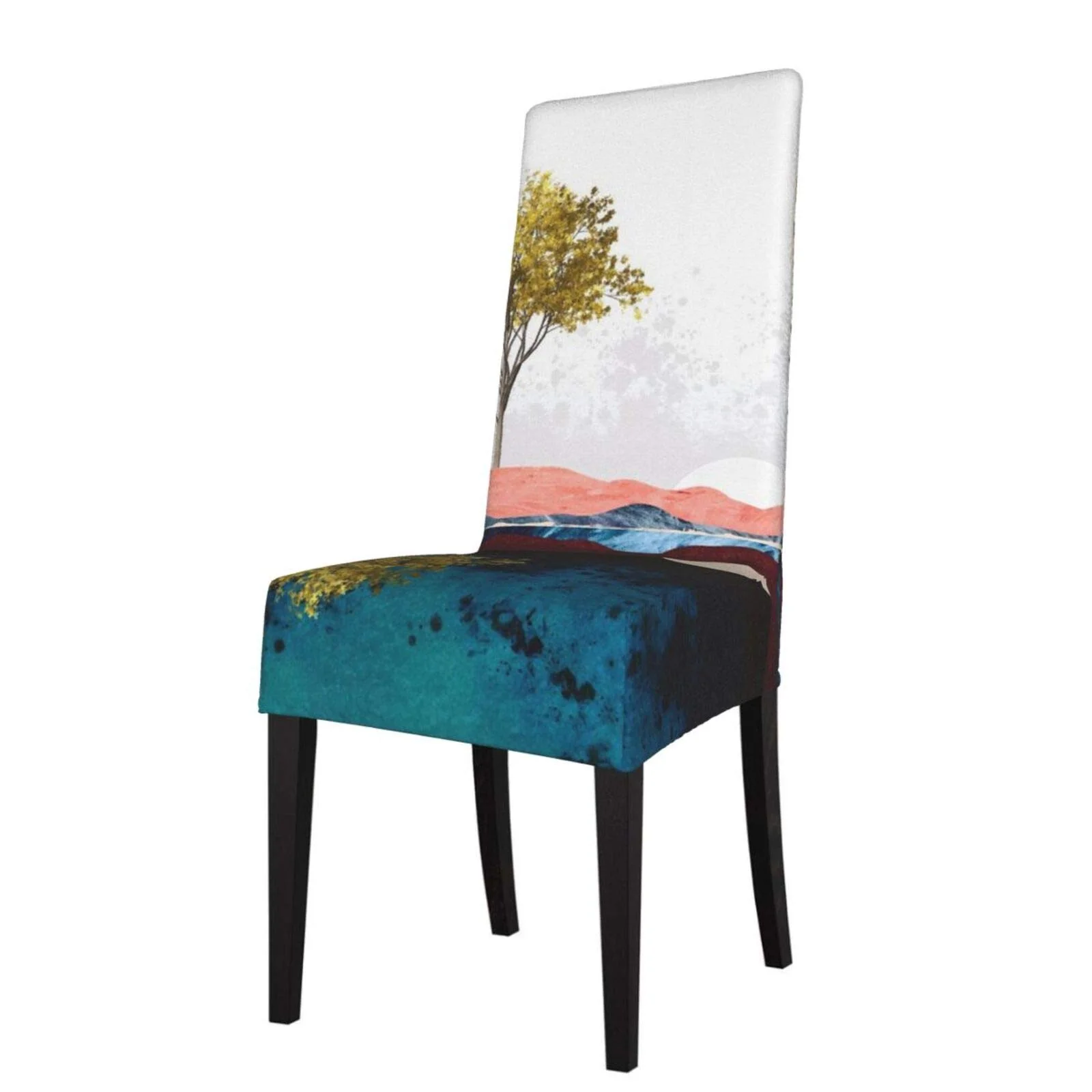 

Elastic soft spandex chair cover detachable red beach big tree blue ocean restaurant chair cover family hotel party 46*56