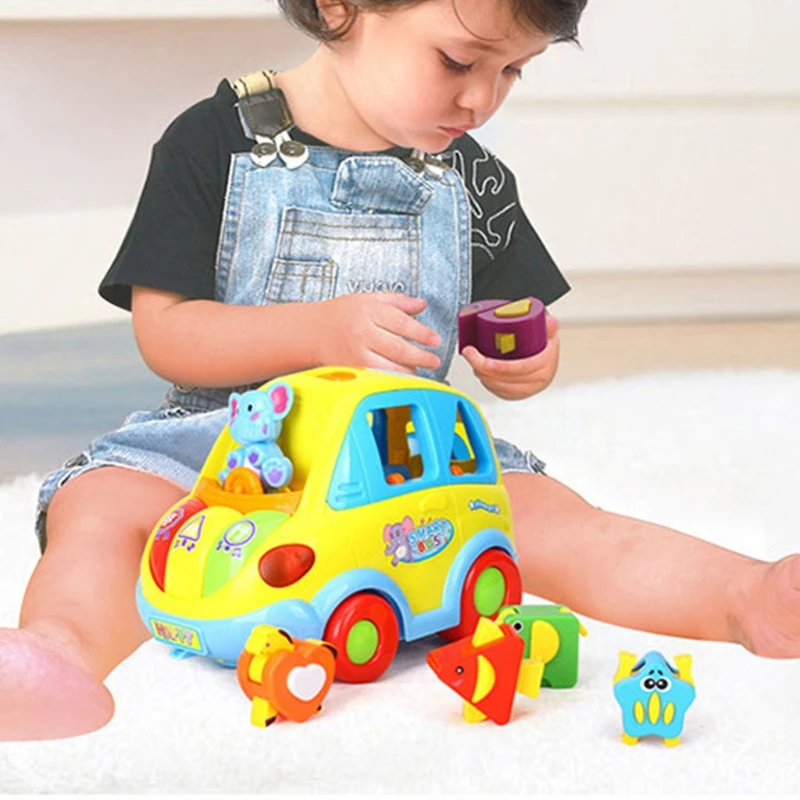 

New Education Smart Bus Elephant Driver Enlightenment Vehicle with 5 Different Animals Stereoscopic Building Blocks for Kids