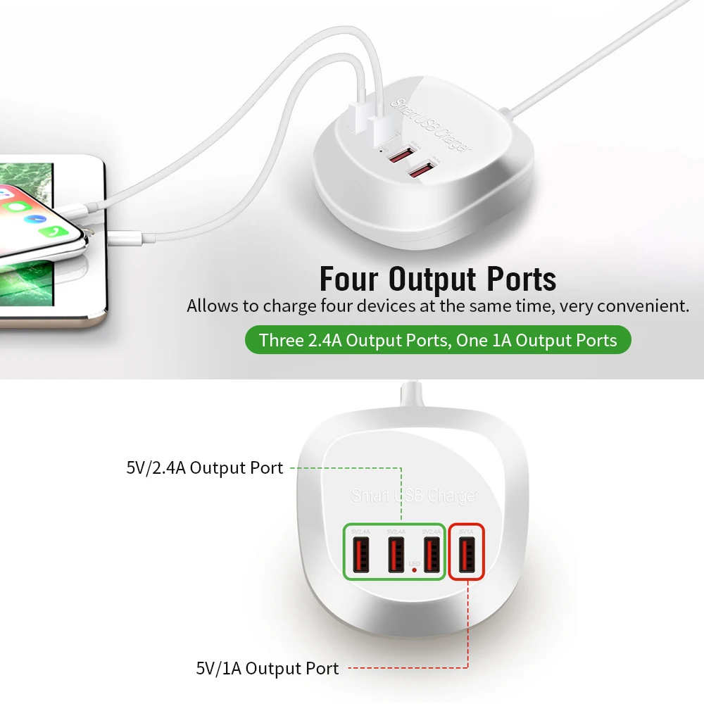 WLX-T3 Смарт многопортовое USB быстрое зарядное устройство Портативный четыре порта