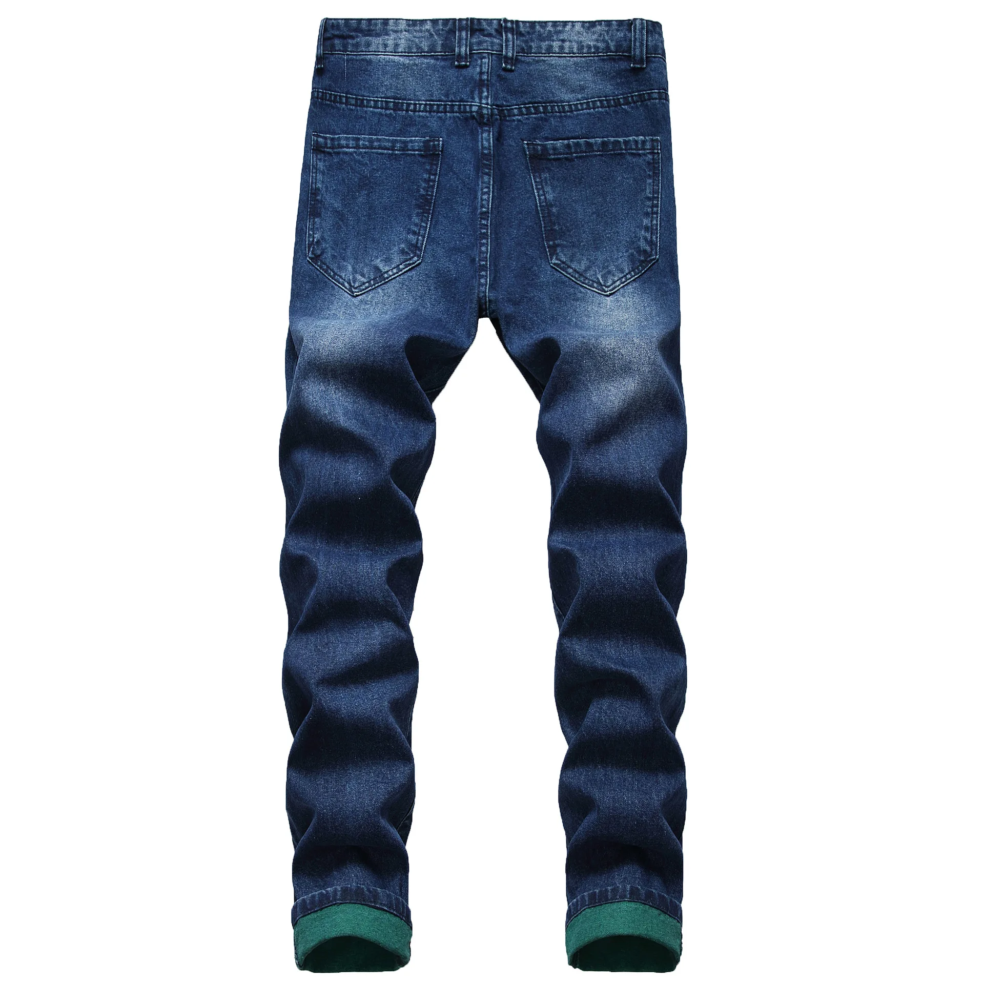 Джинсы мужские рваные модные прямые брюки Slim Fit повседневные из денима с дырками