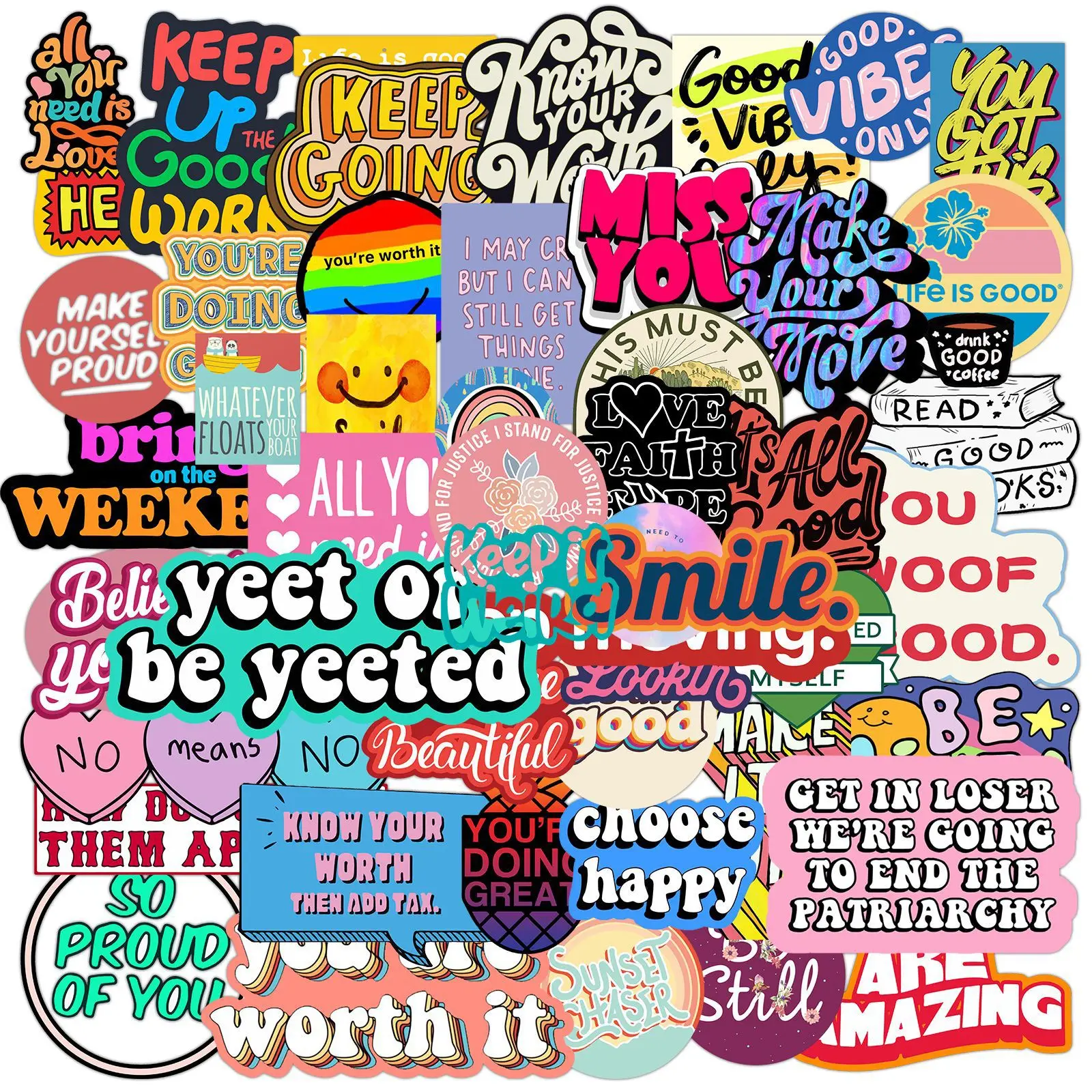 

50PCS Inspirational English Phrases Sticker Pack Waterproof for Suitcase Laptop Phone Motorcycle Styling Graffiti Sticker Decal