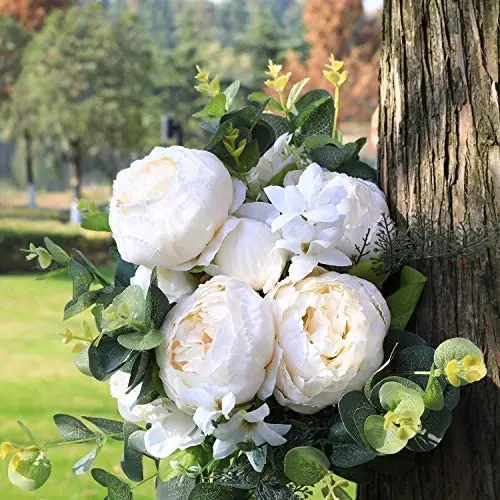 

Vintage Artificial Peony Silk Flowers Bouquet Home Wedding Decoration (Spring White)